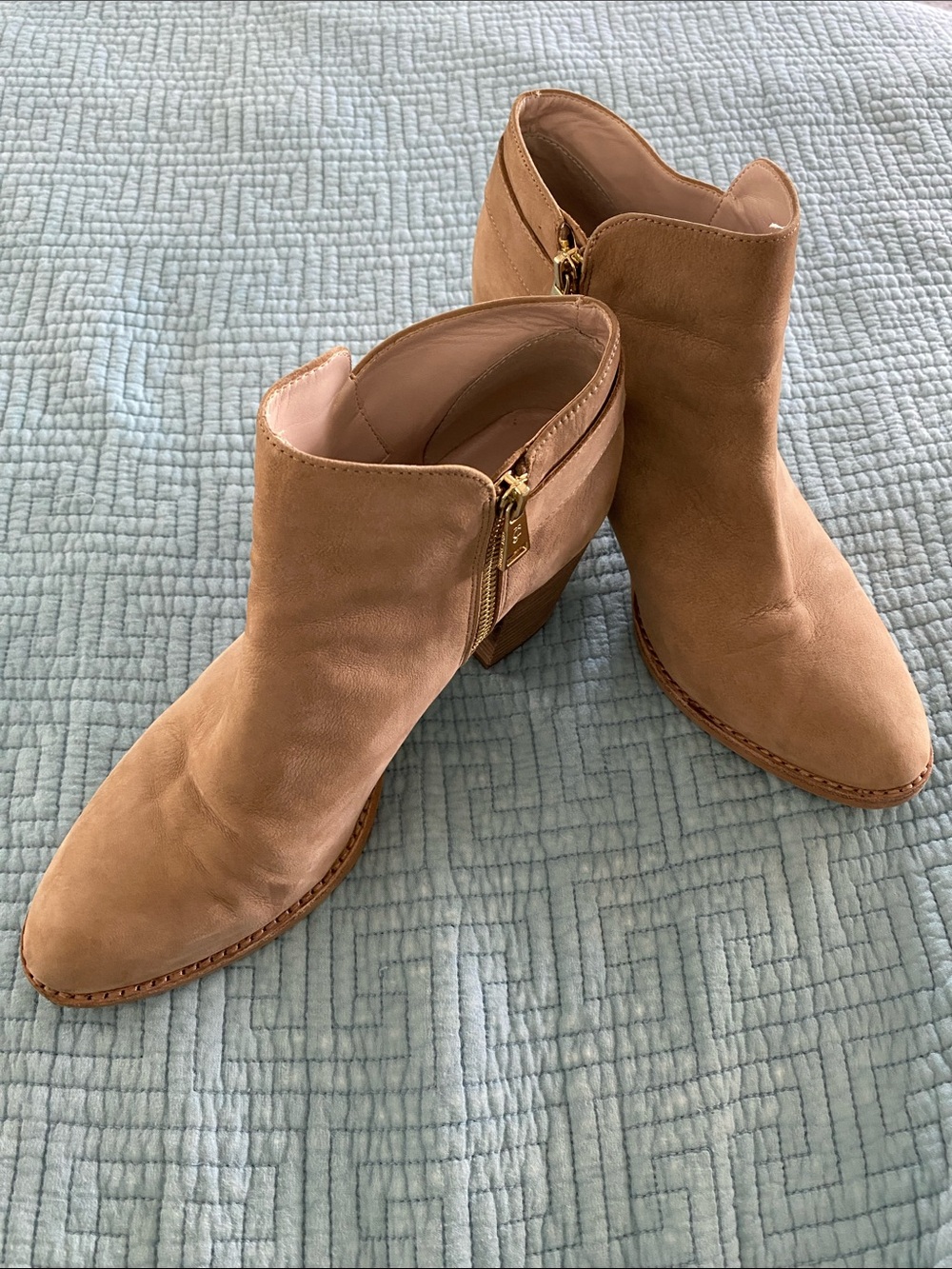Juicy Couture Tan Suede Ankle Booties with Side Zip